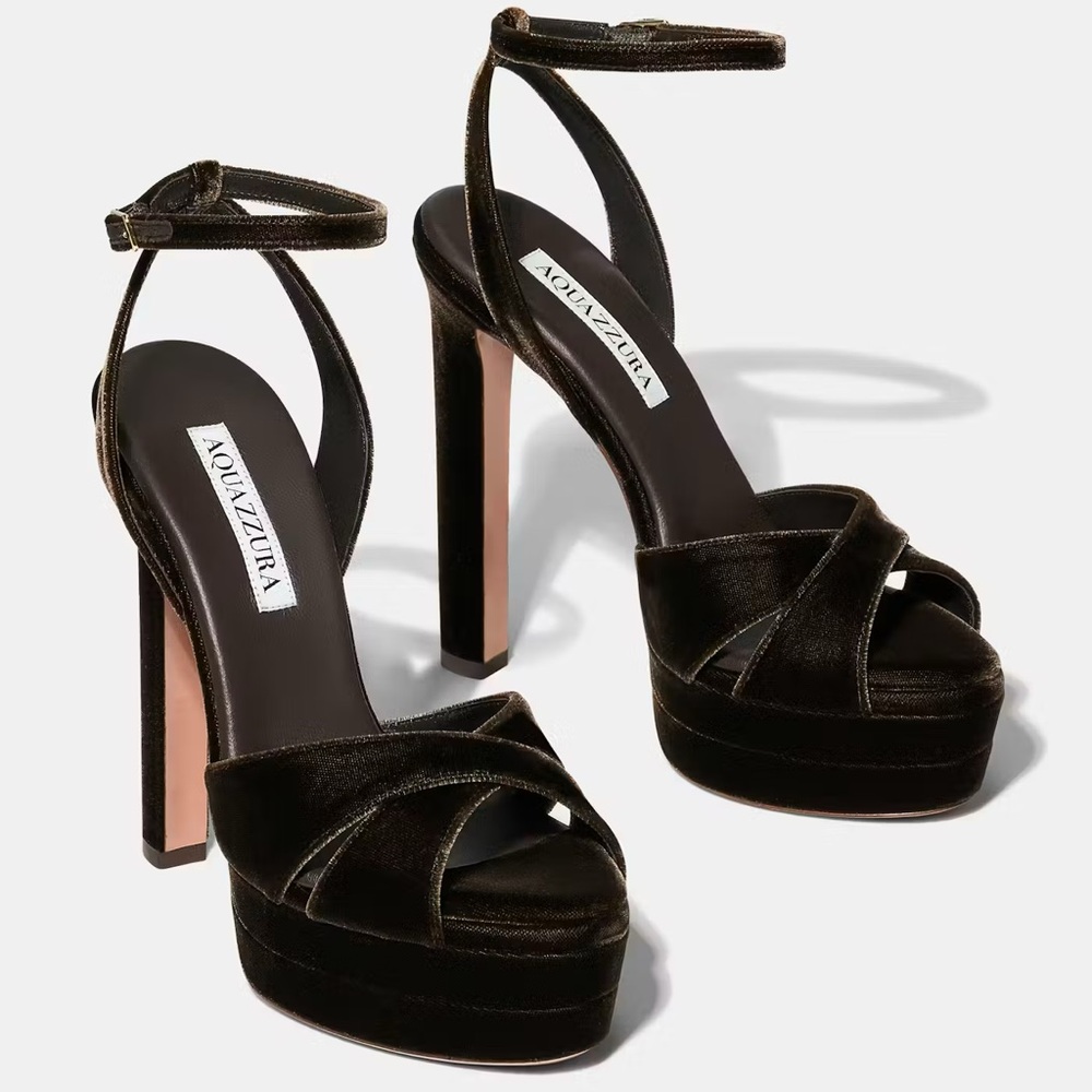 New AQUAZZURA Divine 130 velvet platform sandals $1,150 36